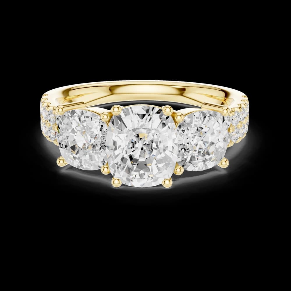 Ember Cushion Cut Three Stone Lab Grown Diamond Ring - Image 3 Ember Cushion Cut Three Stone Lab Grown Diamond Ring, view 3 of 6