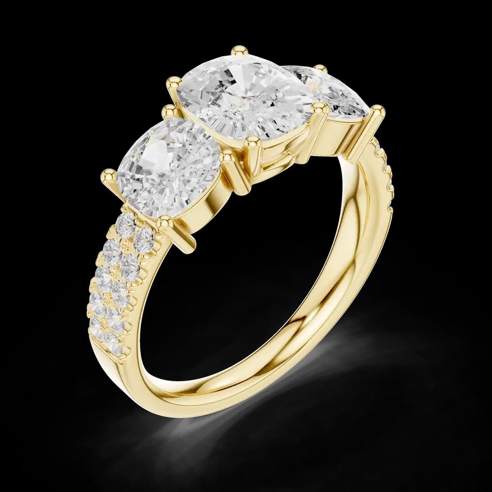 Ember Cushion Cut Three Stone Lab Grown Diamond Ring - Image 5 Ember Cushion Cut Three Stone Lab Grown Diamond Ring, view 5 of 6