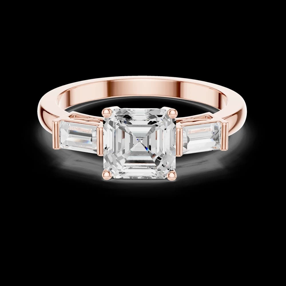Elegant Asscher and Baguette Side-Stone Lab Grown Ring - Image 1 Elegant Asscher and Baguette Side-Stone Lab Grown Ring, view 1 of 6