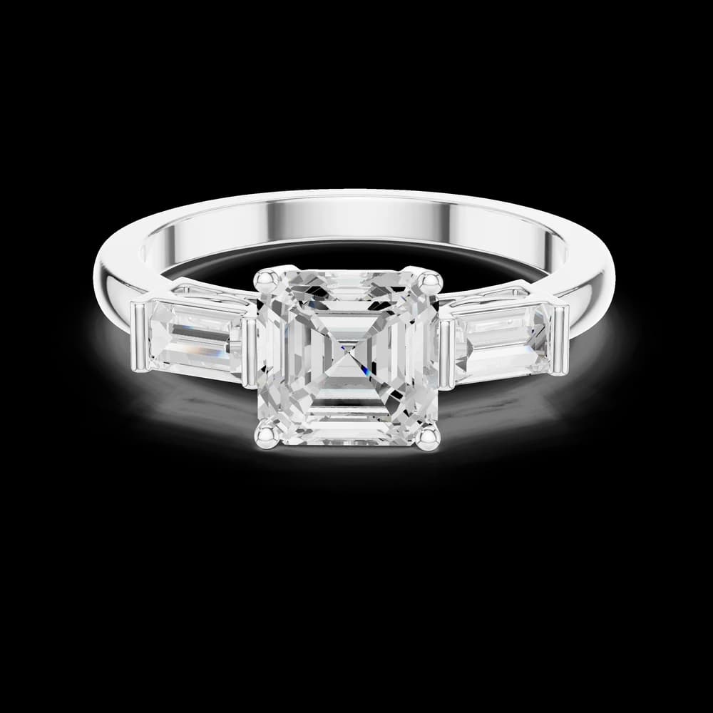 Elegant Asscher and Baguette Side-Stone Lab Grown Ring - Image 2 Elegant Asscher and Baguette Side-Stone Lab Grown Ring, view 2 of 6