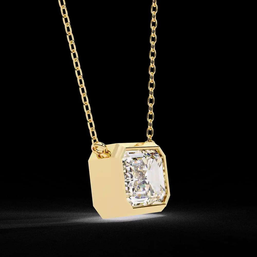 Emerald Cut Bezel Set Gold Pendant Necklace - Image 3 Emerald Cut Bezel Set Gold Pendant Necklace, view 3 of 16