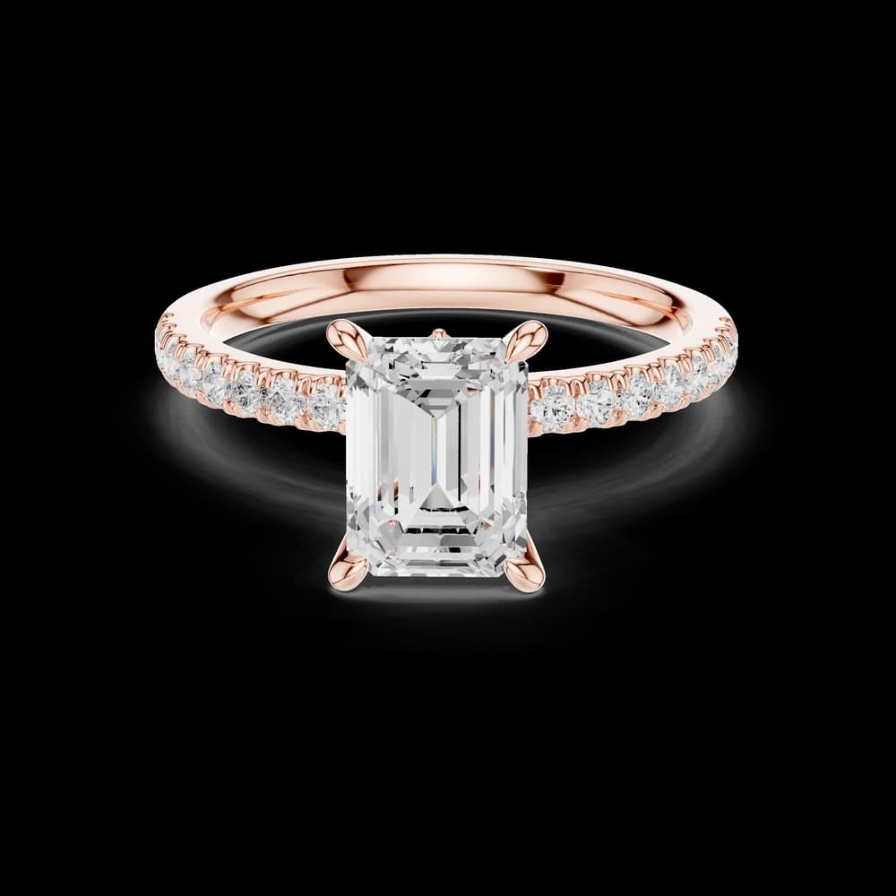 Emerald Cut Solitaire Pavé Lab Grown Ring - Image 1 Emerald Cut Solitaire Pavé Lab Grown Ring, view 1 of 6