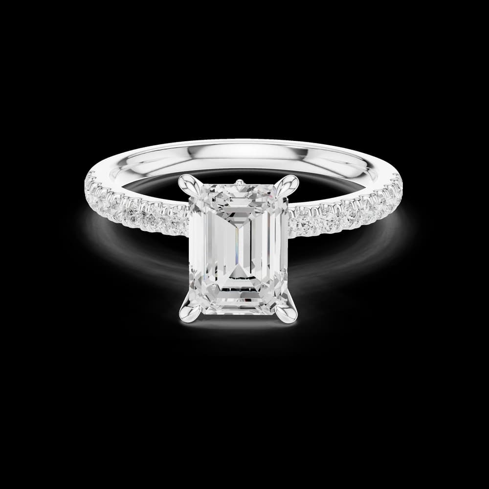 Emerald Cut Solitaire Pavé Lab Grown Ring - Image 2 Emerald Cut Solitaire Pavé Lab Grown Ring, view 2 of 6