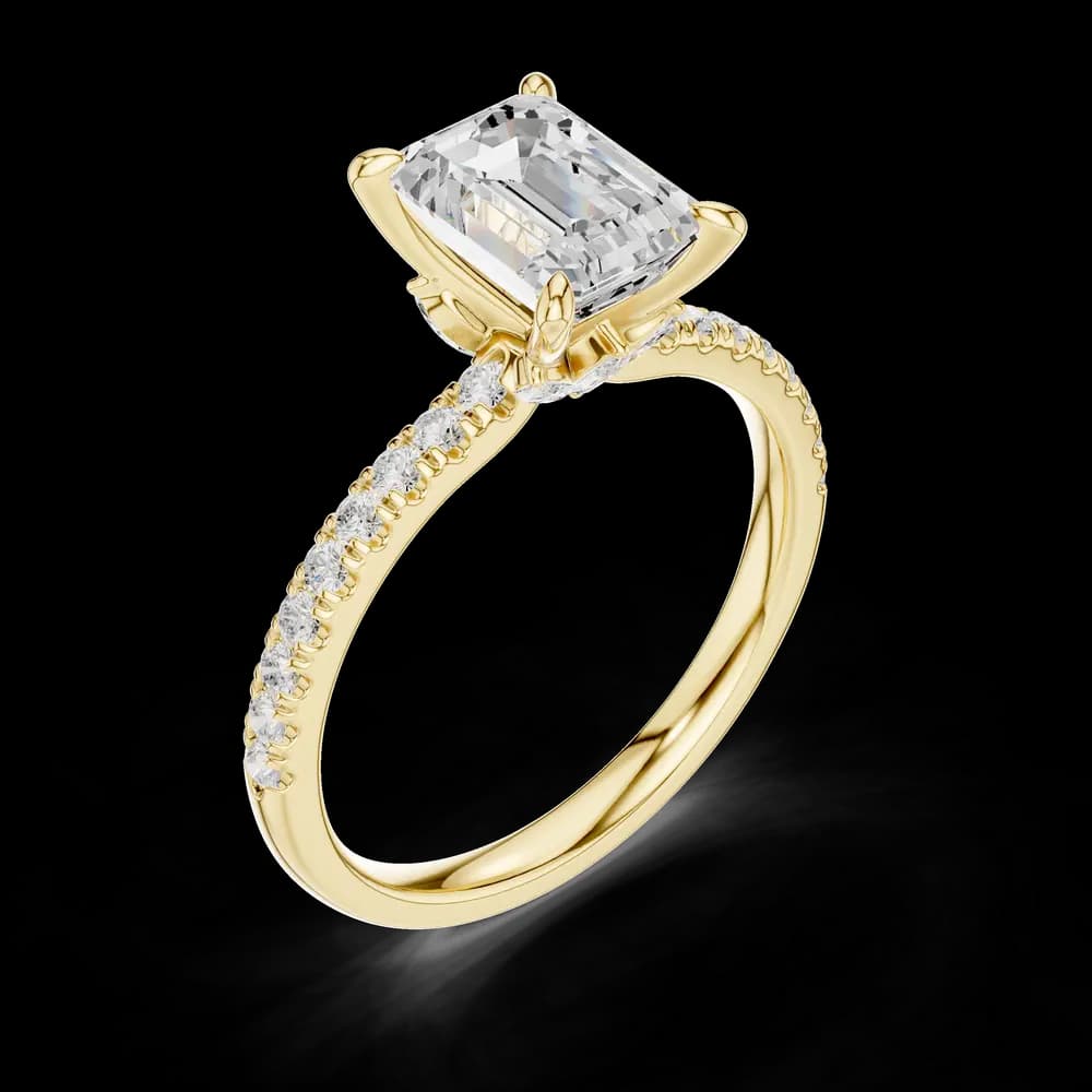 Emerald Cut Solitaire Pavé Lab Grown Ring - Image 5 Emerald Cut Solitaire Pavé Lab Grown Ring, view 5 of 6