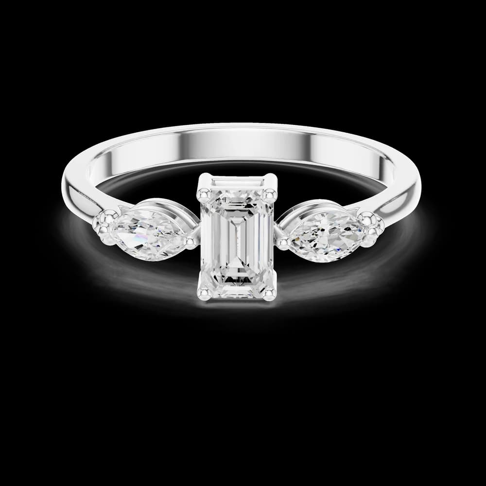Emerald & Marquise Diamond Duet Lab Grown Diamond Ring - Image 2 Emerald & Marquise Diamond Duet Lab Grown Diamond Ring, view 2 of 6