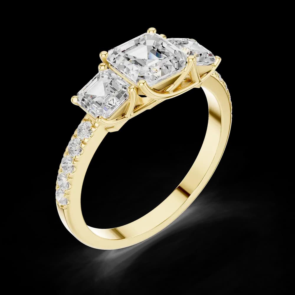 3 Stone Asscher Cut Lab Grown Diamond Ring - Image 5 3 Stone Asscher Cut Lab Grown Diamond Ring, view 5 of 6