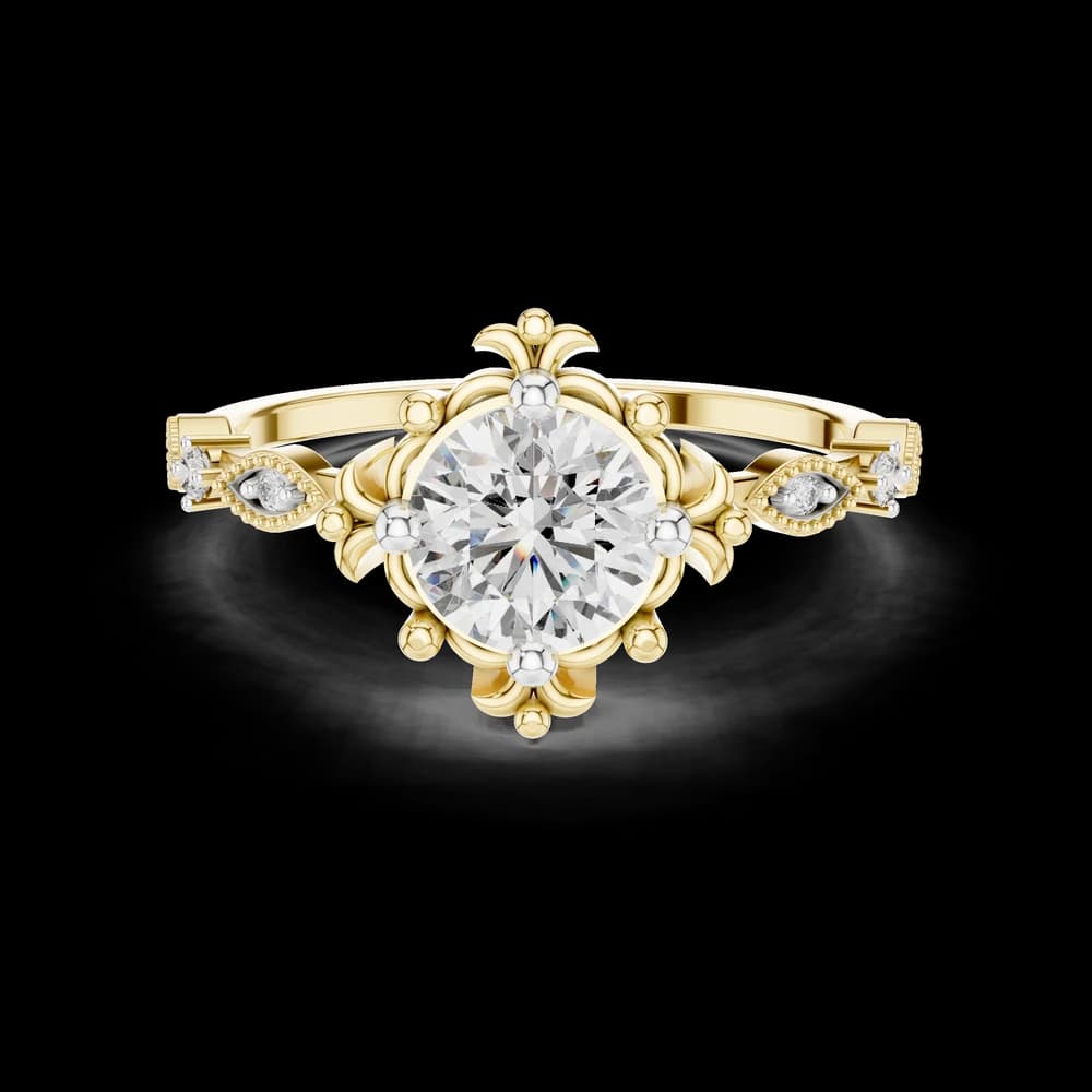 Ornate Vintage Round Lab Grown Gold Ring - Image 3 Ornate Vintage Round Lab Grown Gold Ring, view 3 of 6