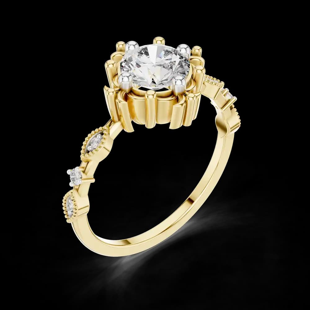 Ornate Vintage Round Lab Grown Gold Ring - Image 5 Ornate Vintage Round Lab Grown Gold Ring, view 5 of 6
