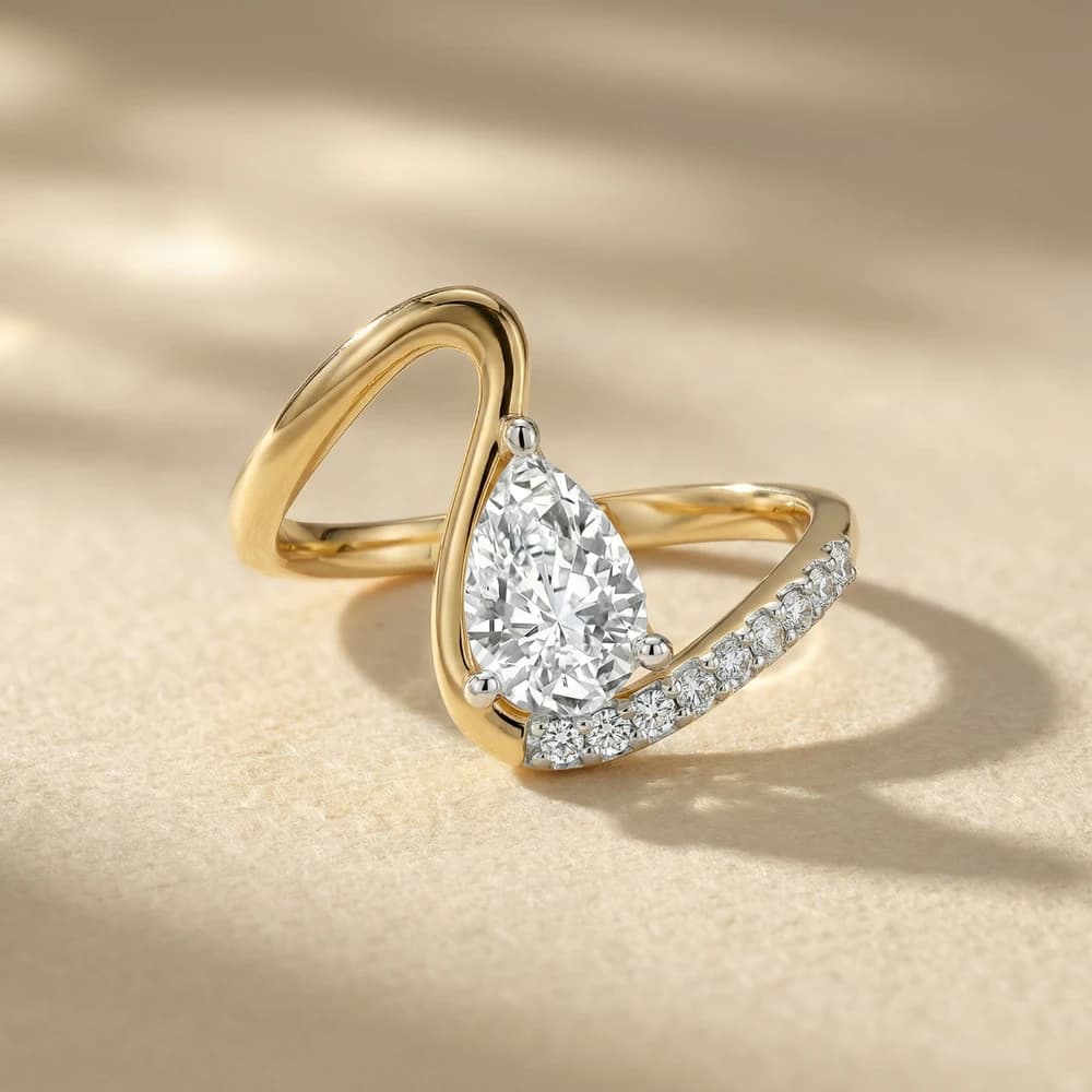 Open Bypass Pear Pave Lab Grown Diamond Ring - Image 2 Open Bypass Pear Pave Lab Grown Diamond Ring, view 2 of 4