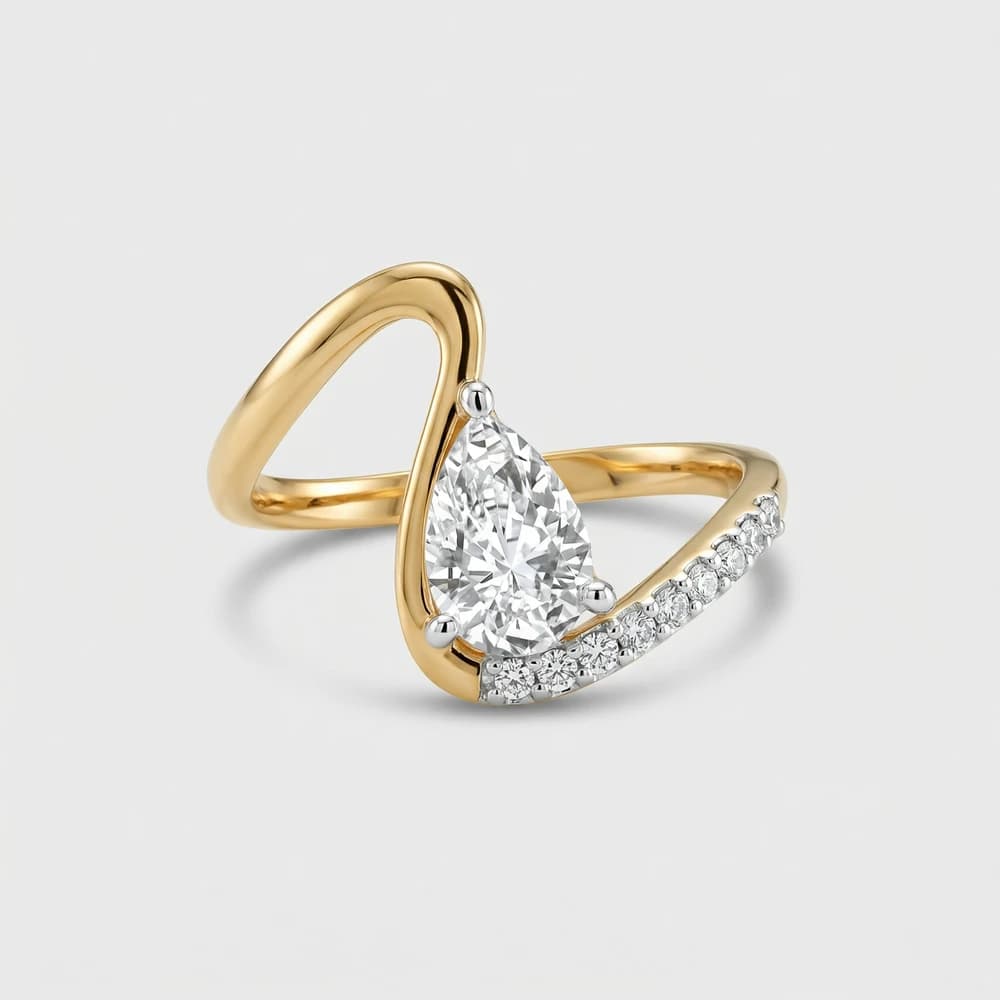 Open Bypass Pear Pave Lab Grown Diamond Ring - Image 3 Open Bypass Pear Pave Lab Grown Diamond Ring, view 3 of 4