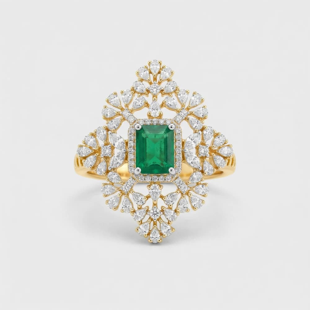 Regal Emerald Cluster Lab Grown Diamond Ring - Image 1 Regal Emerald Cluster Lab Grown Diamond Ring, view 1 of 2