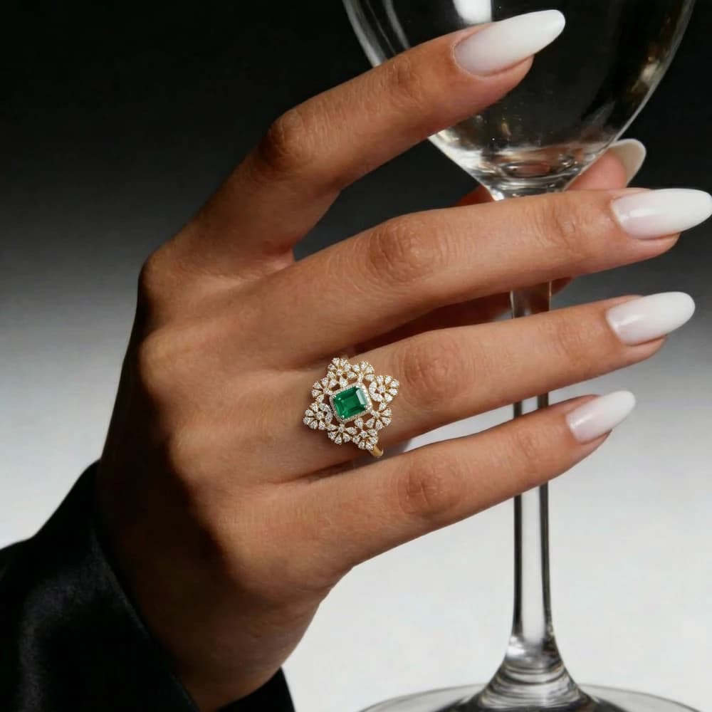 Regal Emerald Cluster Lab Grown Diamond Ring - Image 2 Regal Emerald Cluster Lab Grown Diamond Ring, view 2 of 2