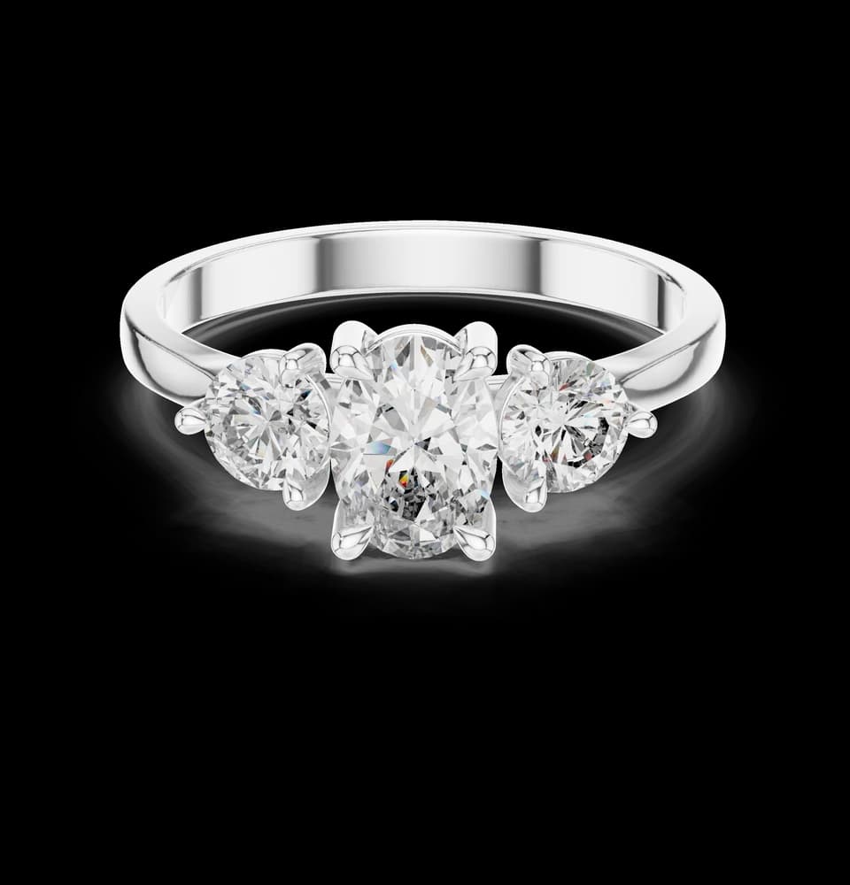 Exquisite 0.7ct Oval & Round Diamond Lab Grown Diamond Ring - Image 2 Exquisite 0.7ct Oval & Round Diamond Lab Grown Diamond Ring, view 2 of 6