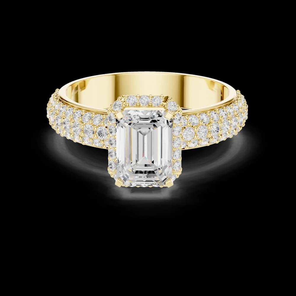 Elegant Emerald Halo Pavé Lab Grown Ring - Image 3 Elegant Emerald Halo Pavé Lab Grown Ring, view 3 of 6