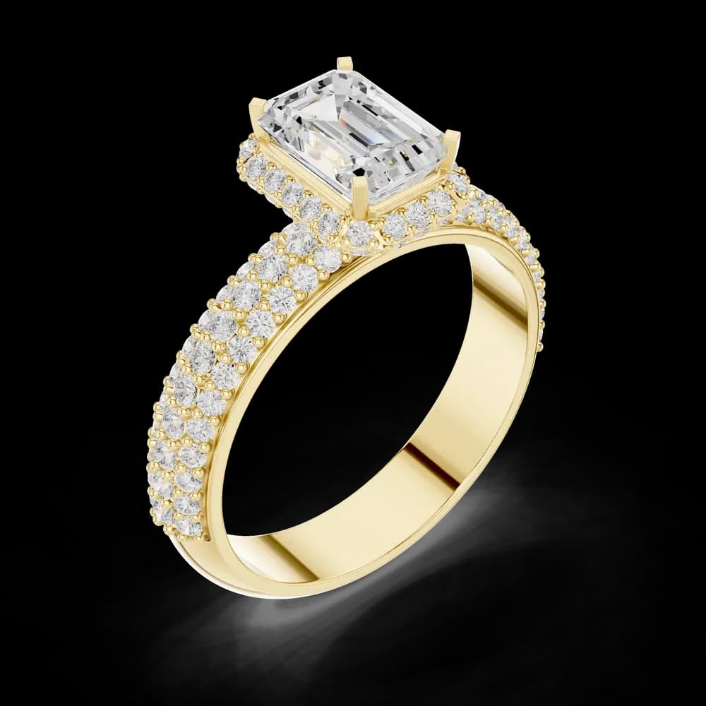 Elegant Emerald Halo Pavé Lab Grown Ring - Image 5 Elegant Emerald Halo Pavé Lab Grown Ring, view 5 of 6