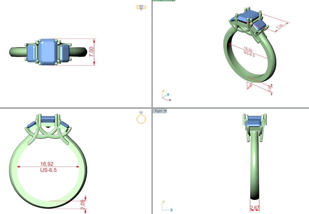 Emerald Cut Three Stone Lab Grown Ring - Image 1 Emerald Cut Three Stone Lab Grown Ring, view 1 of 8