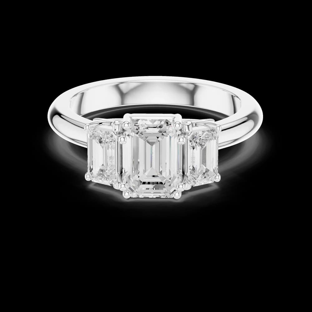 Emerald Cut Three Stone Lab Grown Ring - Image 4 Emerald Cut Three Stone Lab Grown Ring, view 4 of 8
