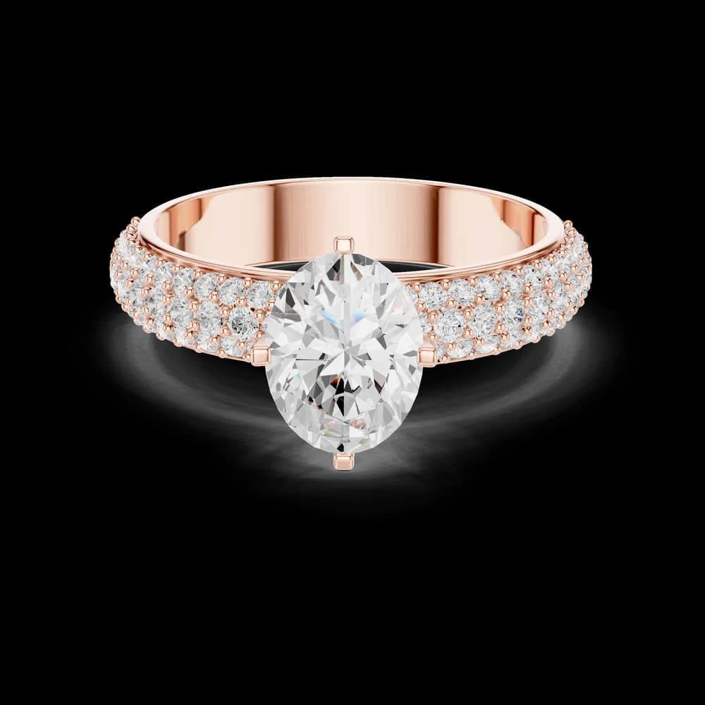 Oval Cut Triple Row Pavé Lab Grown Ring - Image 1 Oval Cut Triple Row Pavé Lab Grown Ring, view 1 of 6