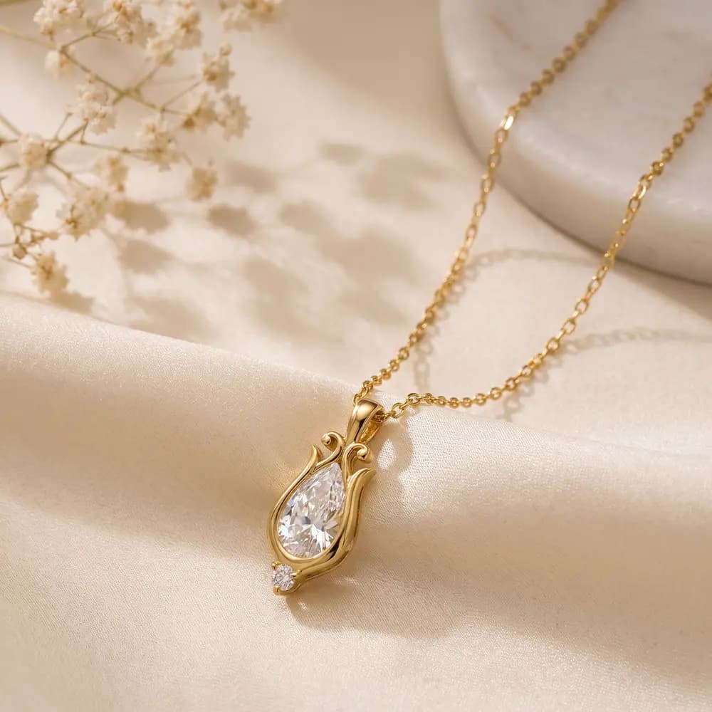Exquisite Bezel Set Pear Diamond Pendant - Image 2 Exquisite Bezel Set Pear Diamond Pendant, view 2 of 3
