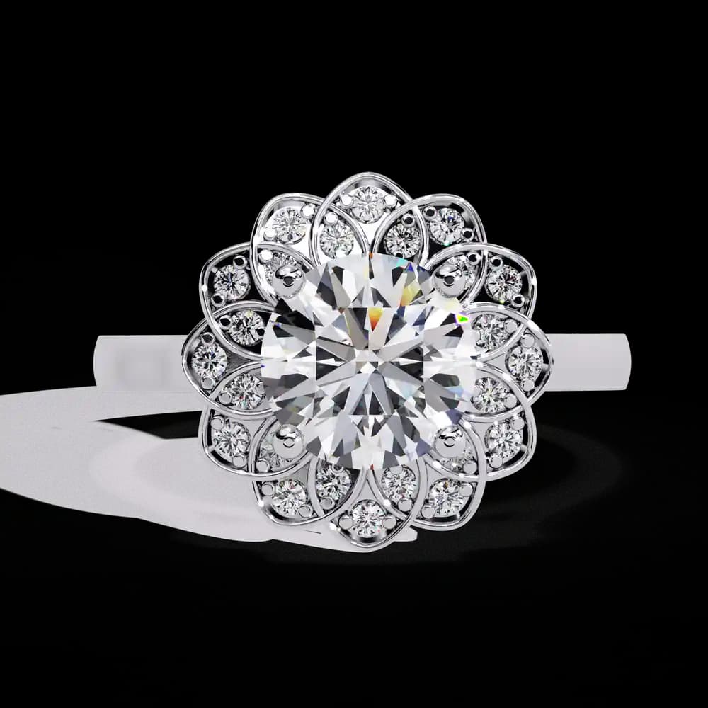 Exquisite Floral Halo Lab Grown Diamond Engagement Ring - Image 2 Exquisite Floral Halo Lab Grown Diamond Engagement Ring, view 2 of 4