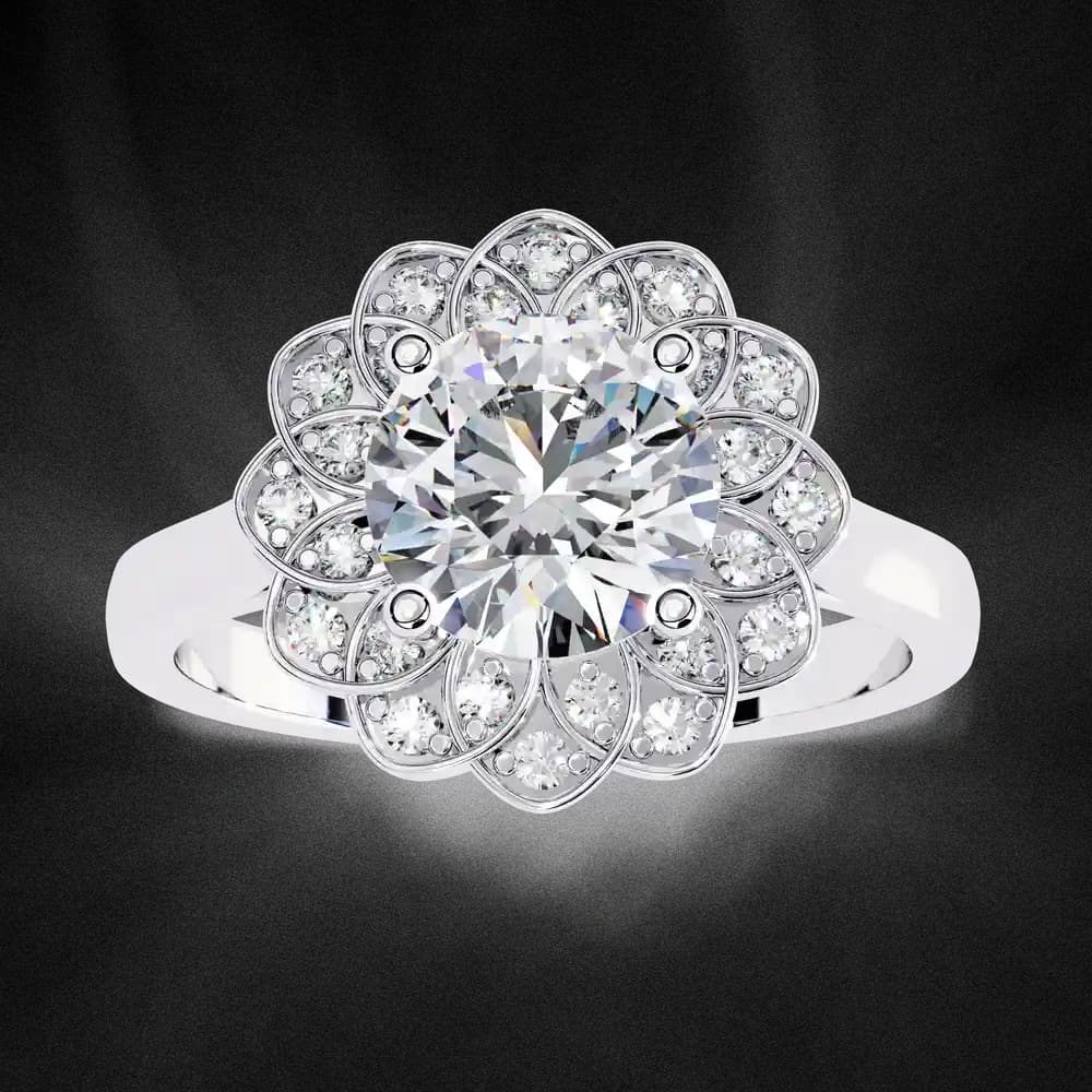 Exquisite Floral Halo Lab Grown Diamond Engagement Ring - Image 3 Exquisite Floral Halo Lab Grown Diamond Engagement Ring, view 3 of 4