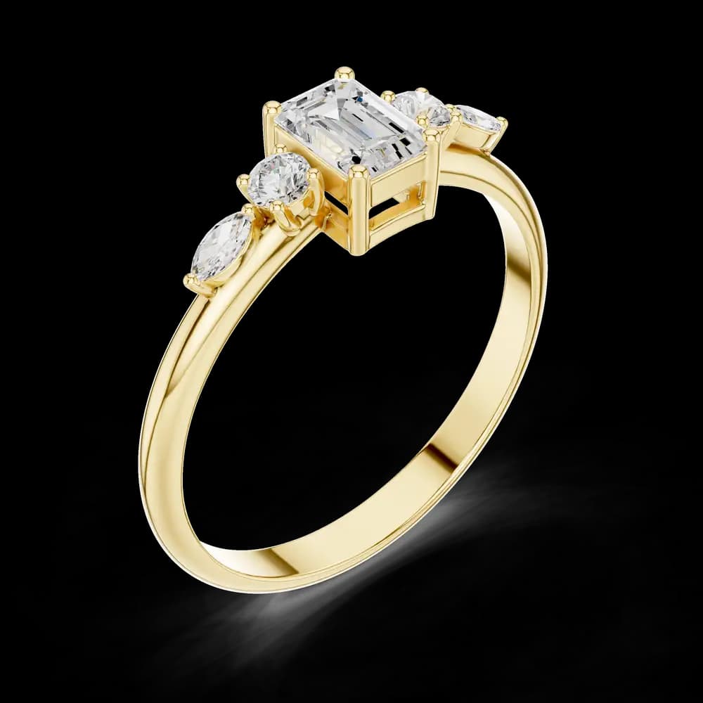 Emerald and Multi-Shape Diamond Lab Grown Diamond Ring - Image 5 Emerald and Multi-Shape Diamond Lab Grown Diamond Ring, view 5 of 6