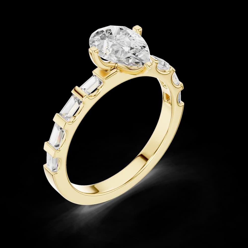 Baguette Bar Pear Lab Grown Diamond Ring - Image 11 Baguette Bar Pear Lab Grown Diamond Ring, view 11 of 12