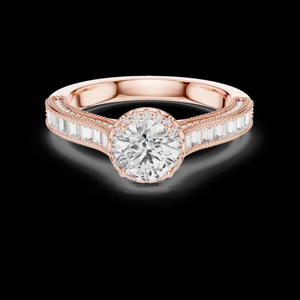 Baguette Accent Round Milgrain Lab Grown Ring - Image 1 Baguette Accent Round Milgrain Lab Grown Ring, view 1 of 5