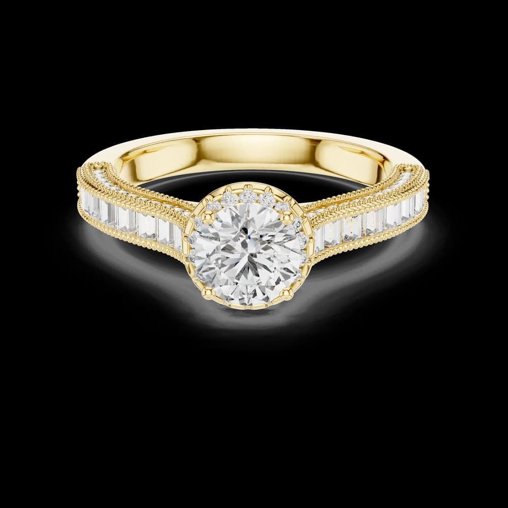 Baguette Accent Round Milgrain Lab Grown Ring - Image 3 Baguette Accent Round Milgrain Lab Grown Ring, view 3 of 5