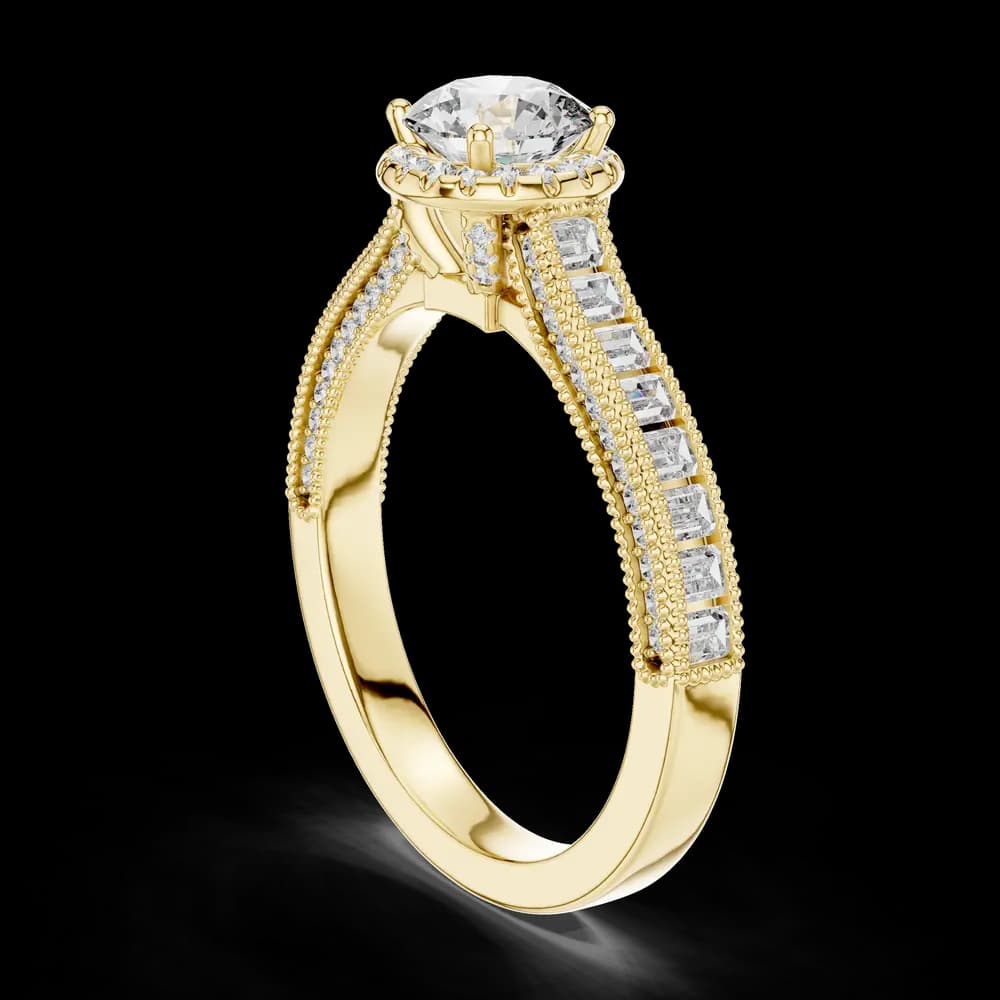 Baguette Accent Round Milgrain Lab Grown Ring - Image 4 Baguette Accent Round Milgrain Lab Grown Ring, view 4 of 5