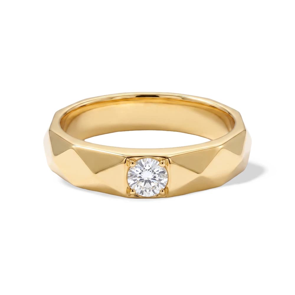 Faceted Band Round Solitaire Lab Grown Diamond Ring - Image 1 Faceted Band Round Solitaire Lab Grown Diamond Ring, view 1 of 4