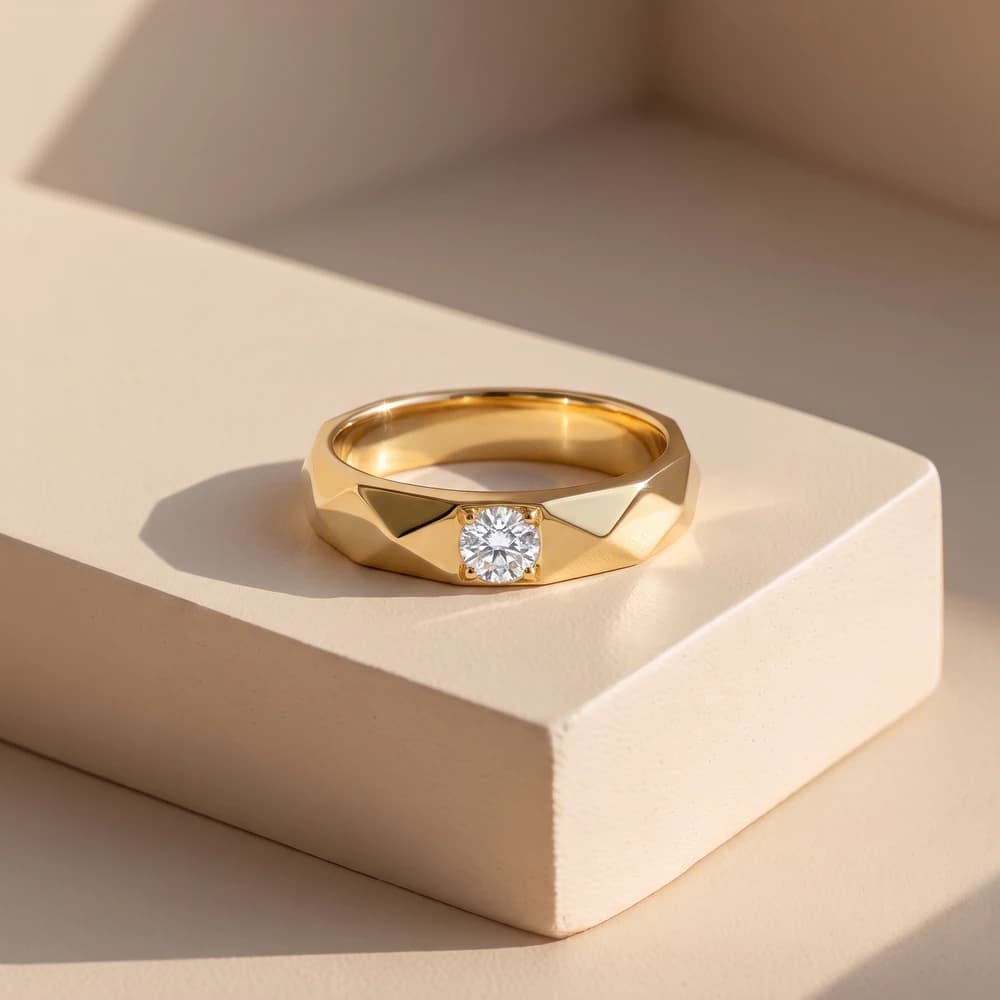 Faceted Band Round Solitaire Lab Grown Diamond Ring - Image 3 Faceted Band Round Solitaire Lab Grown Diamond Ring, view 3 of 4
