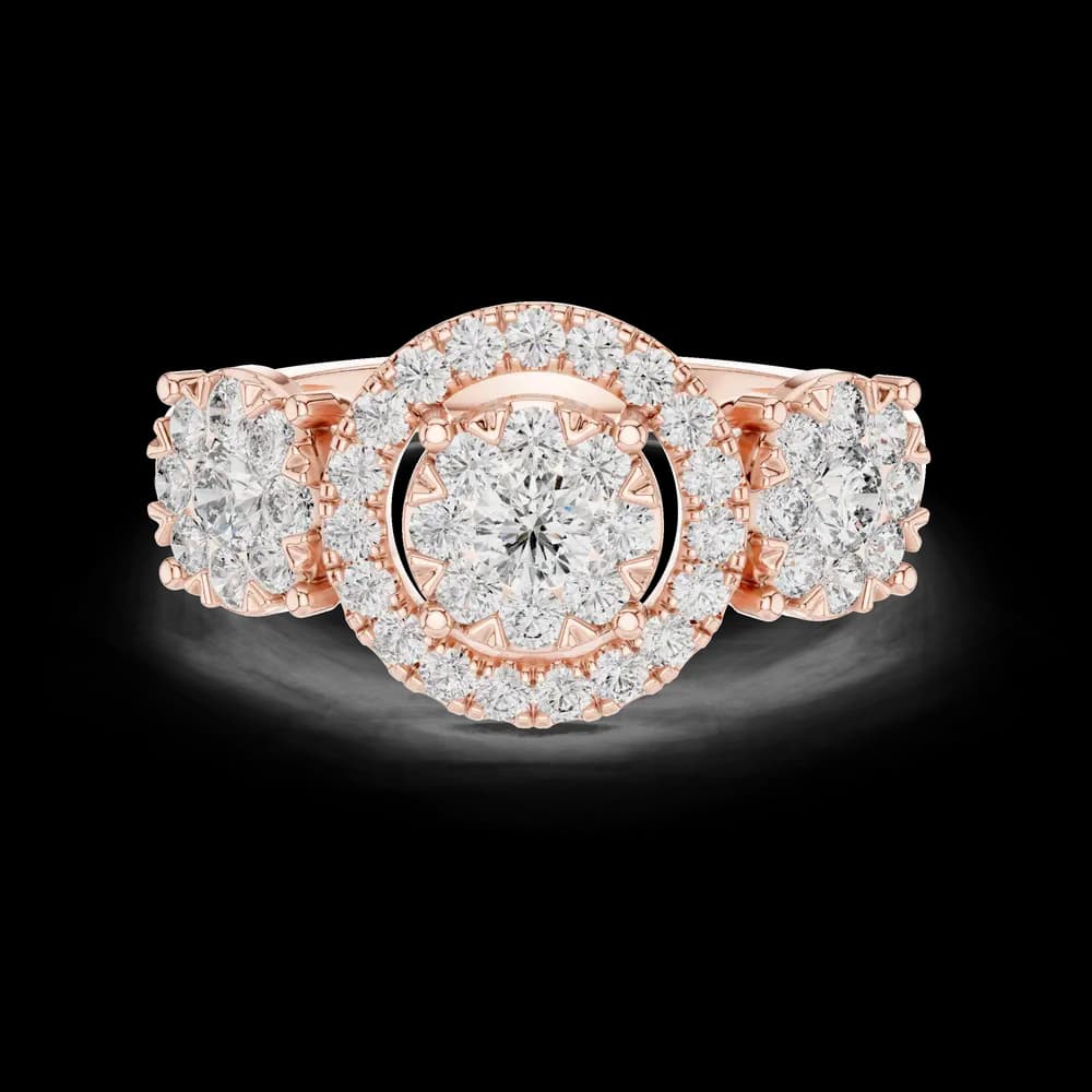 Three Cluster Halo Round Centre Solitaire Lab Grown Diamond Ring - Image 2 Three Cluster Halo Round Centre Solitaire Lab Grown Diamond Ring, view 2 of 12