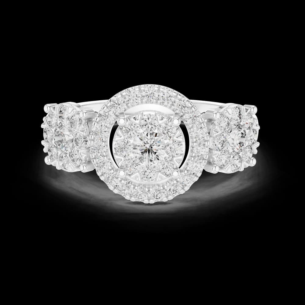Three Cluster Halo Round Centre Solitaire Lab Grown Diamond Ring - Image 4 Three Cluster Halo Round Centre Solitaire Lab Grown Diamond Ring, view 4 of 12