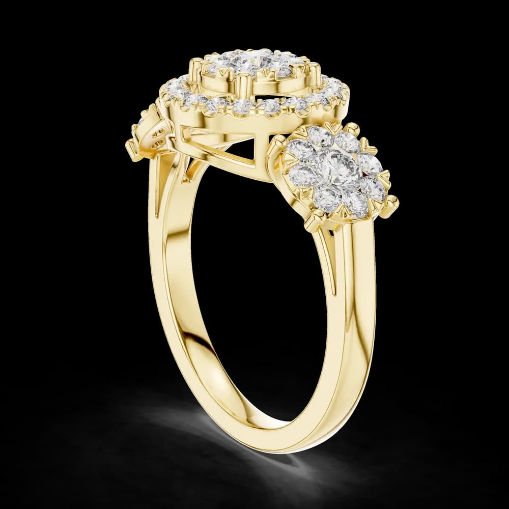 Three Cluster Halo Round Centre Solitaire Lab Grown Diamond Ring - Image 10 Three Cluster Halo Round Centre Solitaire Lab Grown Diamond Ring, view 10 of 12