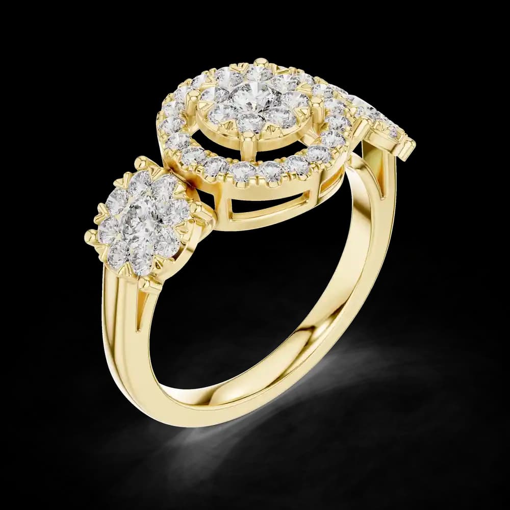 Three Cluster Halo Round Centre Solitaire Lab Grown Diamond Ring - Image 11 Three Cluster Halo Round Centre Solitaire Lab Grown Diamond Ring, view 11 of 12