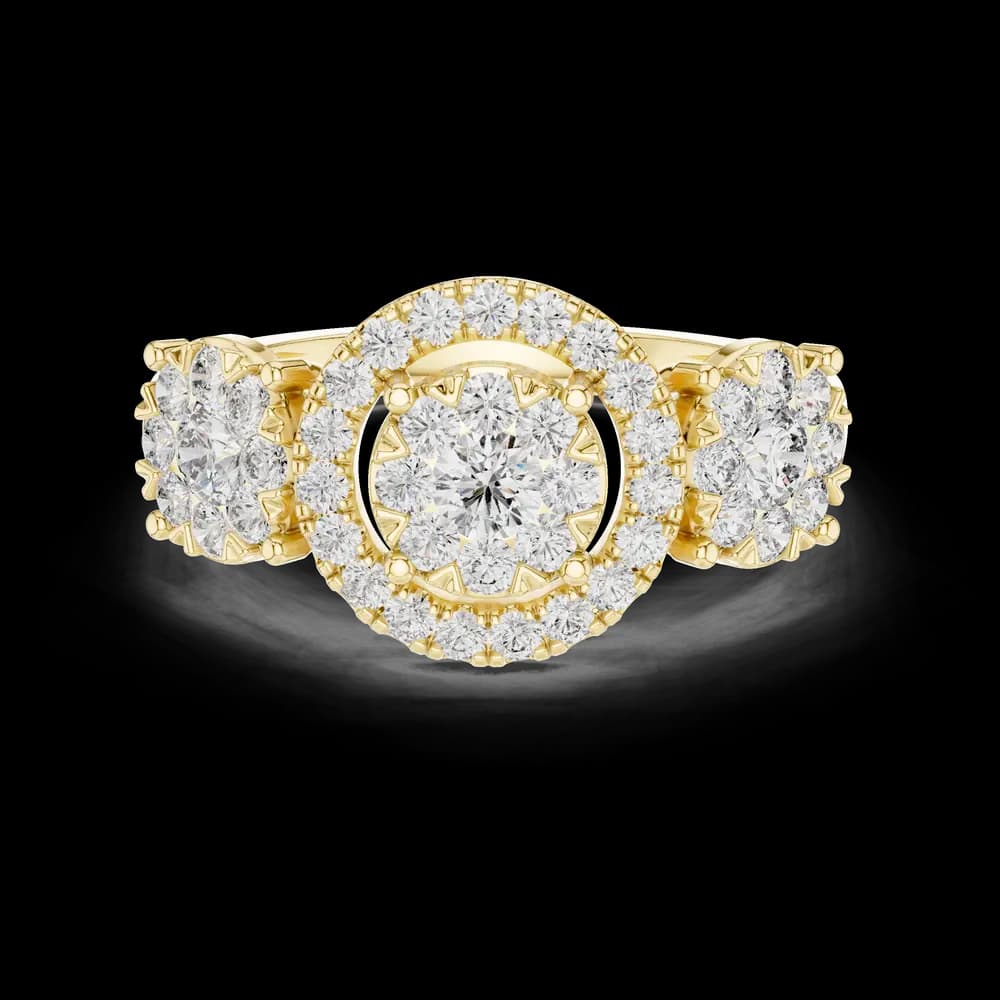 Three Cluster Halo Round Centre Solitaire Lab Grown Diamond Ring - Image 9 Three Cluster Halo Round Centre Solitaire Lab Grown Diamond Ring, view 9 of 12