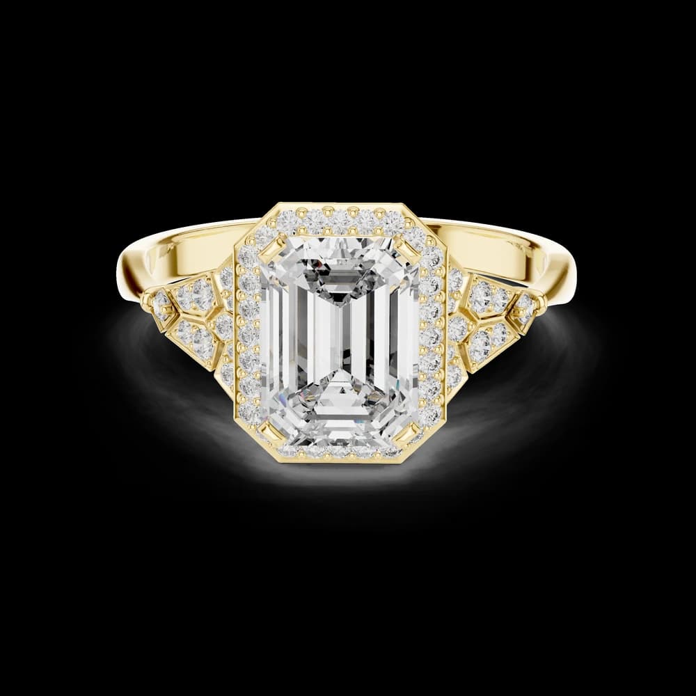 Art Deco Emerald Halo Lab Grown Ring - Image 3 Art Deco Emerald Halo Lab Grown Ring, view 3 of 6