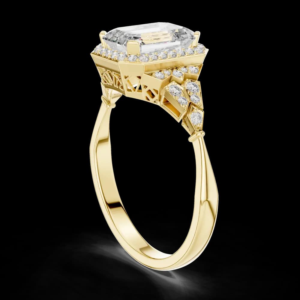 Art Deco Emerald Halo Lab Grown Ring - Image 4 Art Deco Emerald Halo Lab Grown Ring, view 4 of 6