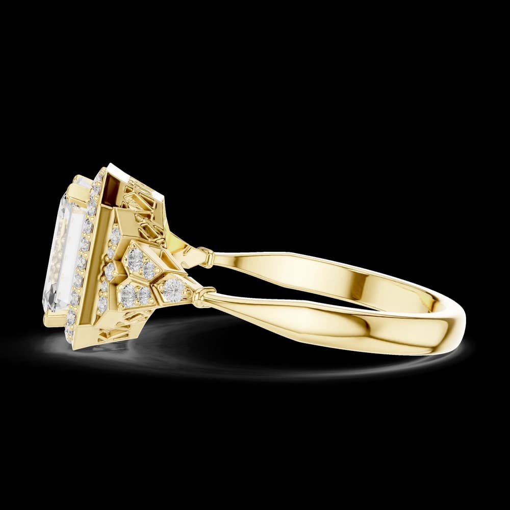 Art Deco Emerald Halo Lab Grown Ring - Image 6 Art Deco Emerald Halo Lab Grown Ring, view 6 of 6