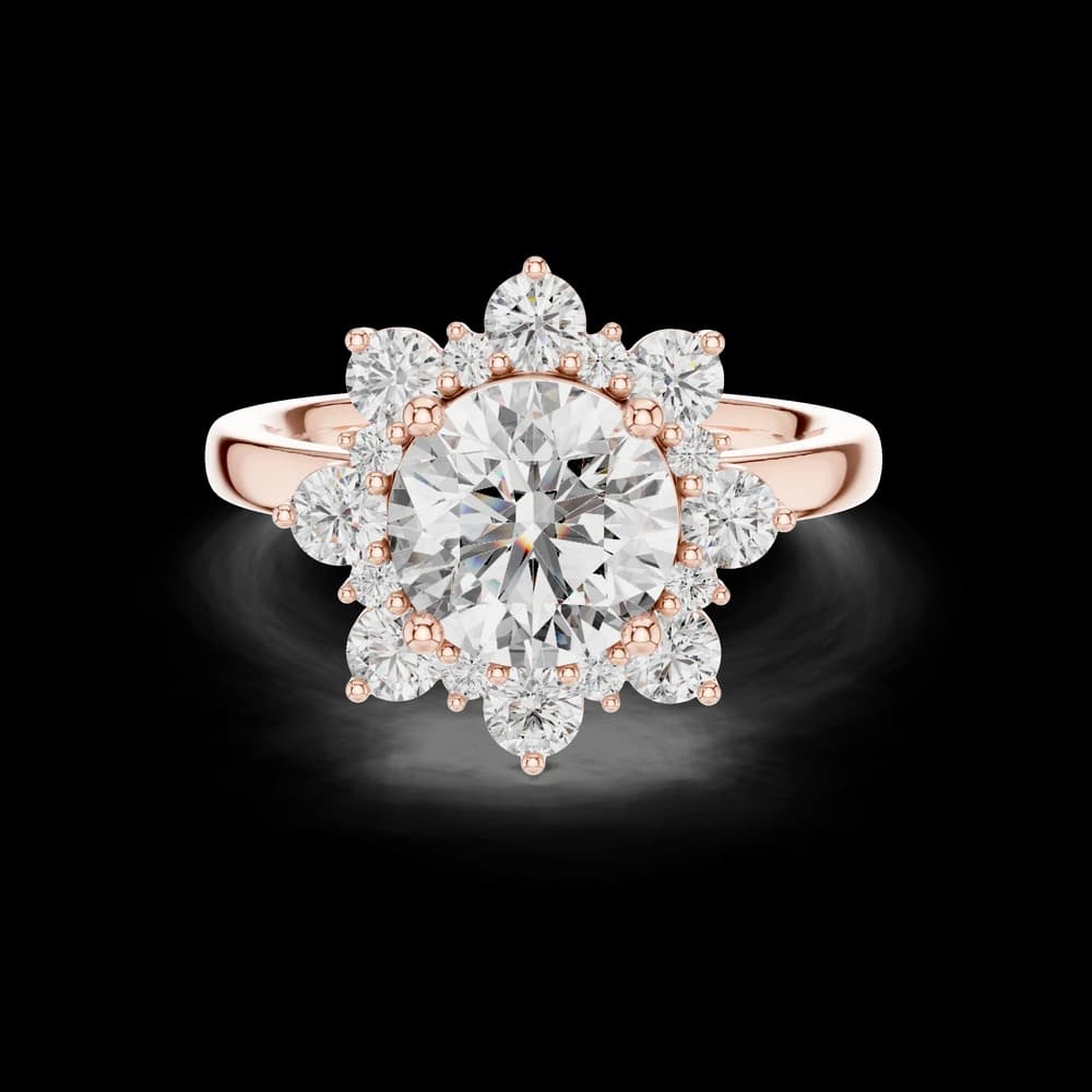 Round Floral Halo Band Lab Grown Diamond Ring - Image 1 Round Floral Halo Band Lab Grown Diamond Ring, view 1 of 6