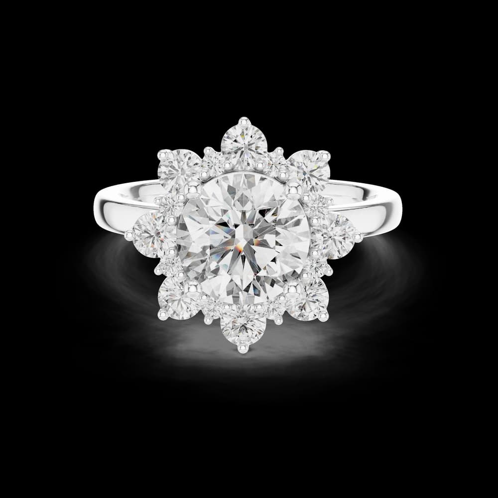 Round Floral Halo Band Lab Grown Diamond Ring - Image 2 Round Floral Halo Band Lab Grown Diamond Ring, view 2 of 6