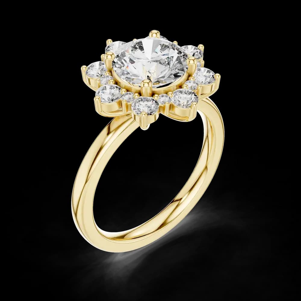 Round Floral Halo Band Lab Grown Diamond Ring - Image 5 Round Floral Halo Band Lab Grown Diamond Ring, view 5 of 6