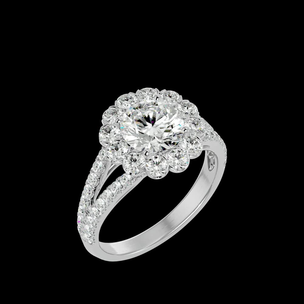 Floral Halo and Split Shank Lab Grown Diamond Ring - Image 1 Floral Halo and Split Shank Lab Grown Diamond Ring, view 1 of 4