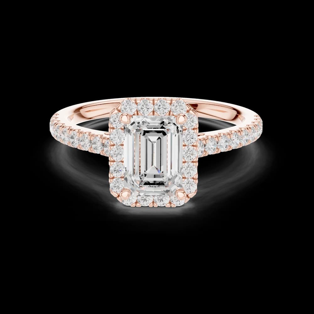 Emerald Cut Halo Diamond Pavé Lab Grown Diamond Ring - Image 1 Emerald Cut Halo Diamond Pavé Lab Grown Diamond Ring, view 1 of 6