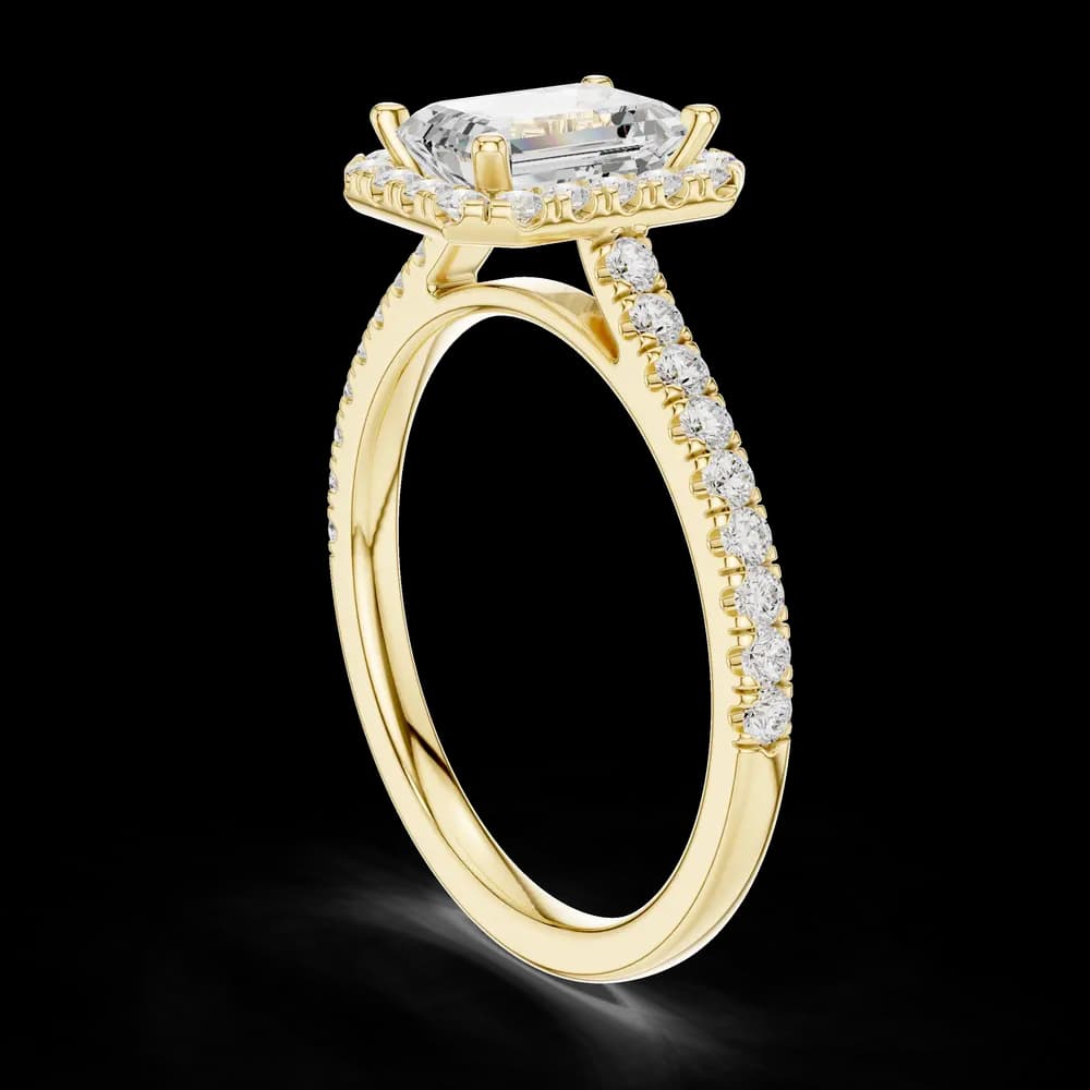 Emerald Cut Halo Diamond Pavé Lab Grown Diamond Ring - Image 4 Emerald Cut Halo Diamond Pavé Lab Grown Diamond Ring, view 4 of 6