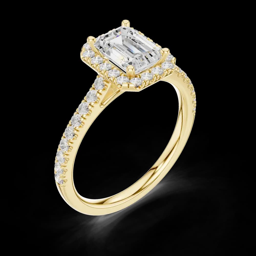 Emerald Cut Halo Diamond Pavé Lab Grown Diamond Ring - Image 5 Emerald Cut Halo Diamond Pavé Lab Grown Diamond Ring, view 5 of 6