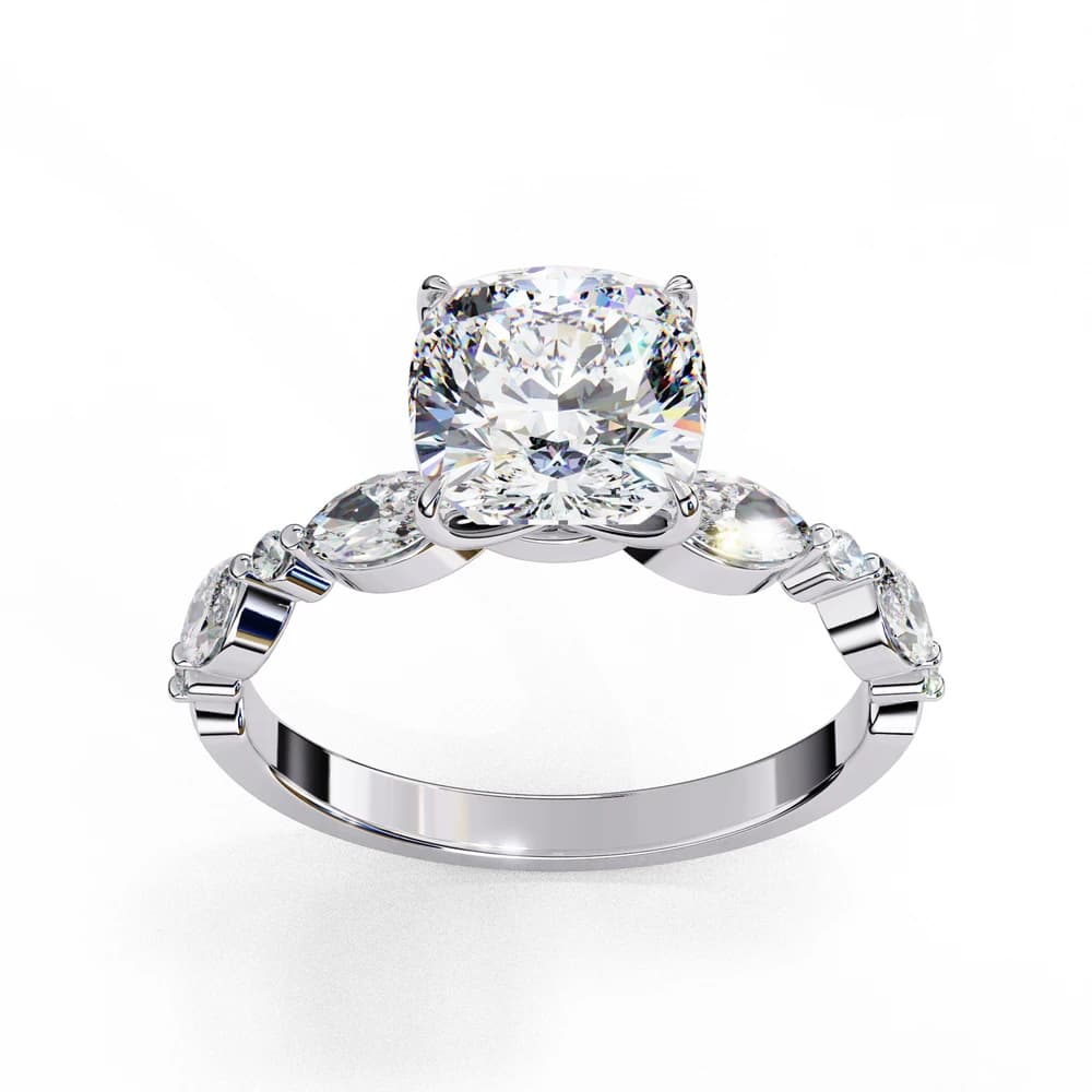 Cushion Diamond With Marquise Side Stone Lab Grown Diamond Ring - Image 1 Cushion Diamond With Marquise Side Stone Lab Grown Diamond Ring, view 1 of 4