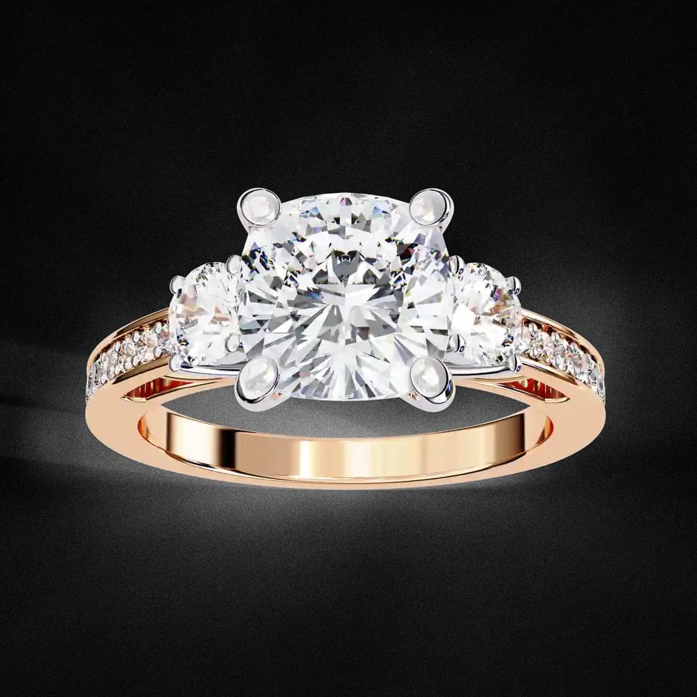 Cushion Three Stone Lab Grown Diamond Engagement Ring - Image 1 Cushion Three Stone Lab Grown Diamond Engagement Ring, view 1 of 4