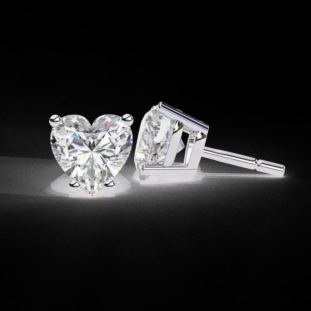 Four-Prong Heart Cut Lab Grown Diamond Stud Earrings - Image 4 Four-Prong Heart Cut Lab Grown Diamond Stud Earrings, view 4 of 16